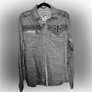 🌺Affliction Men’s Black Premium Gray Button-Up Shirt🌸🌺